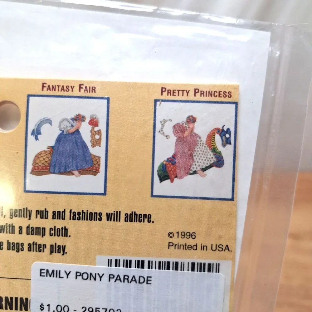 Vintage KIDOODLES Vinyl Cling Doll Girl on Horse 4 Clothing Sets Peck Aubry 1996